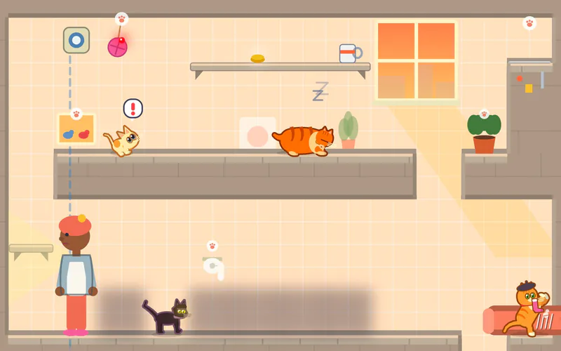 Mischief Rush: the cats get up to everything while a neighbor isn't looking